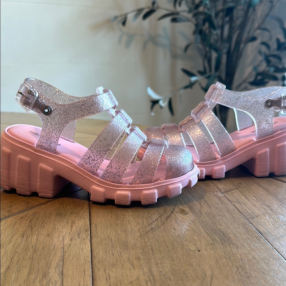Mini Melissa Glittery Pink Chunky Sandals